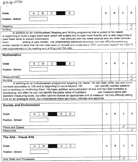 Jeremy Report sheet one